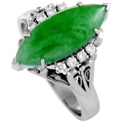 Platinum Diamond and Marquise Jade Ring