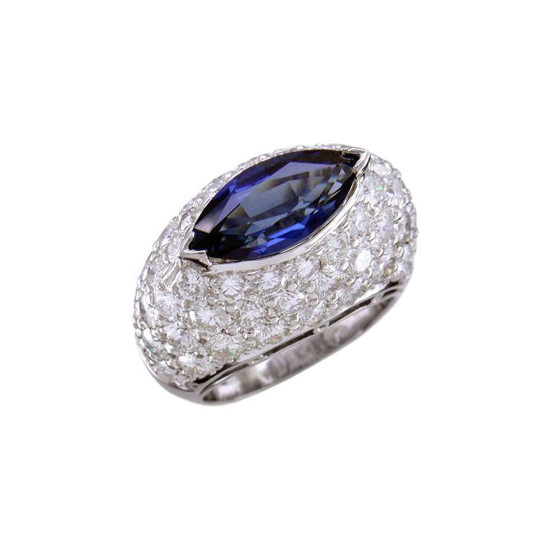 Hammerman Brothers Platinum Diamond and Marquise Sapphire Ring For Sale