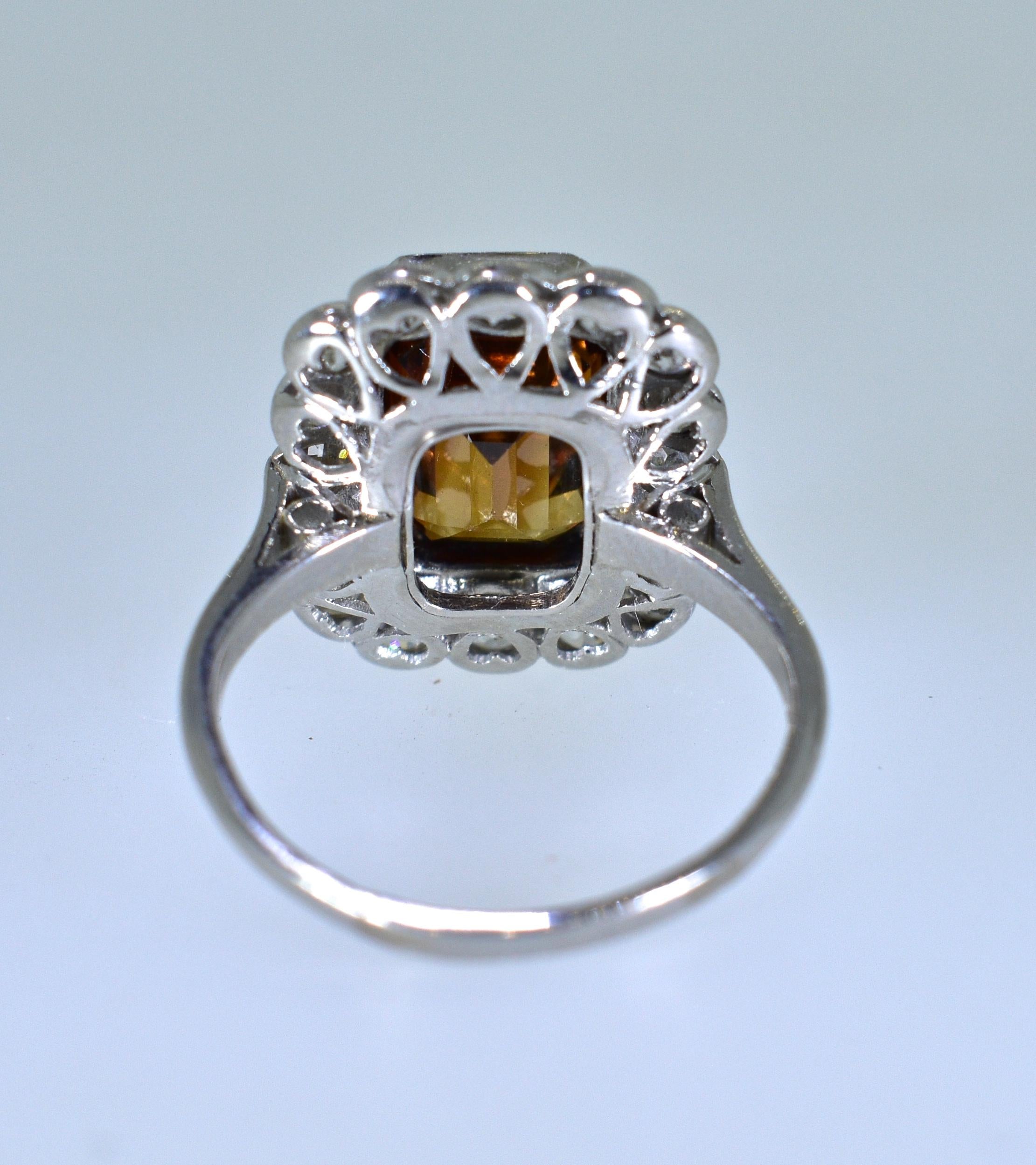 Platinum, Diamond and Natural Emerald Cut Zircon Ring, circa 1919 1