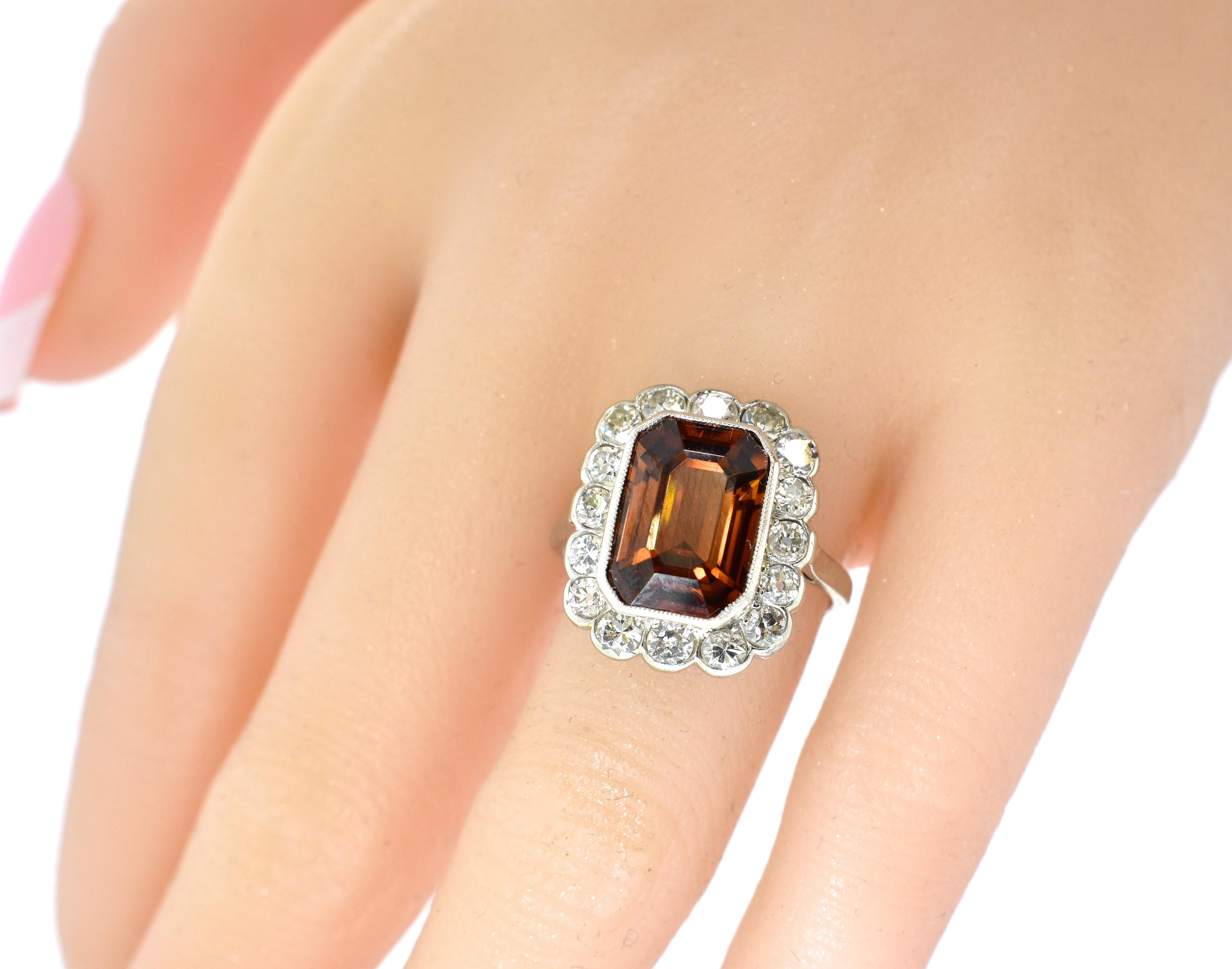 Platinum, Diamond and Natural Emerald Cut Zircon Ring, circa 1919 3