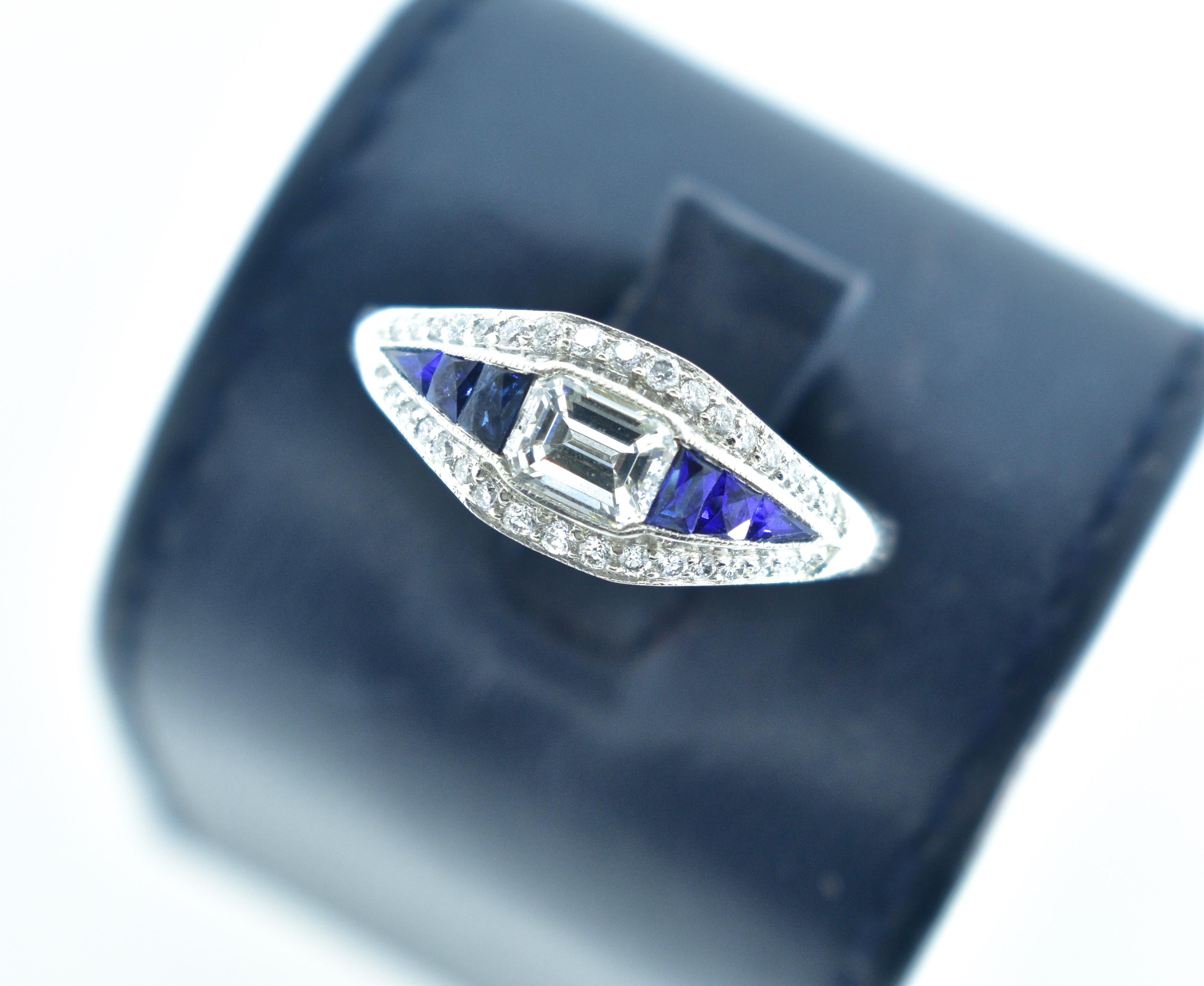 Contemporary Platinum, Diamond and Natural Fancy Cut Fine Sapphire Ring