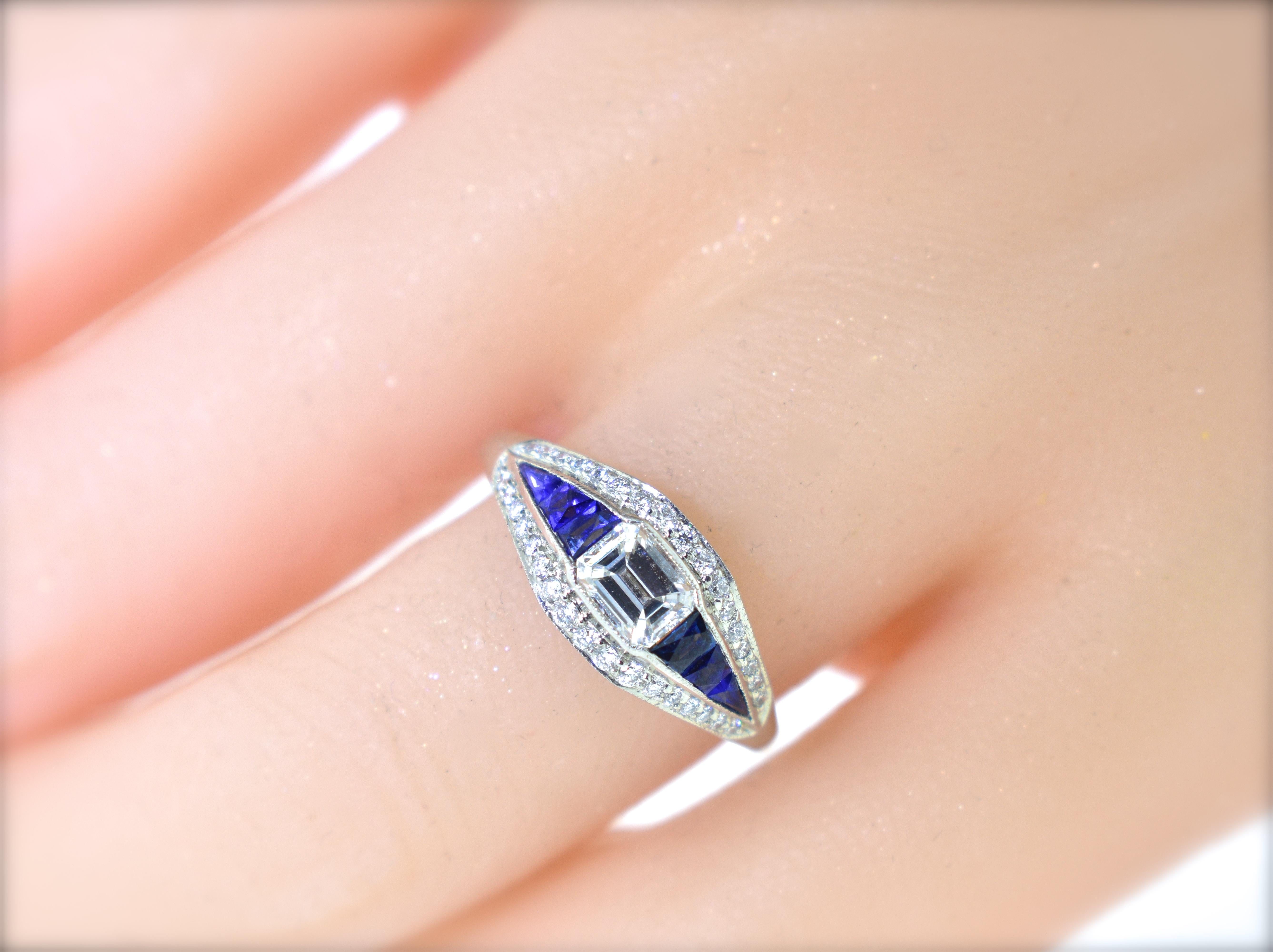 Platinum, Diamond and Natural Fancy Cut Fine Sapphire Ring 1