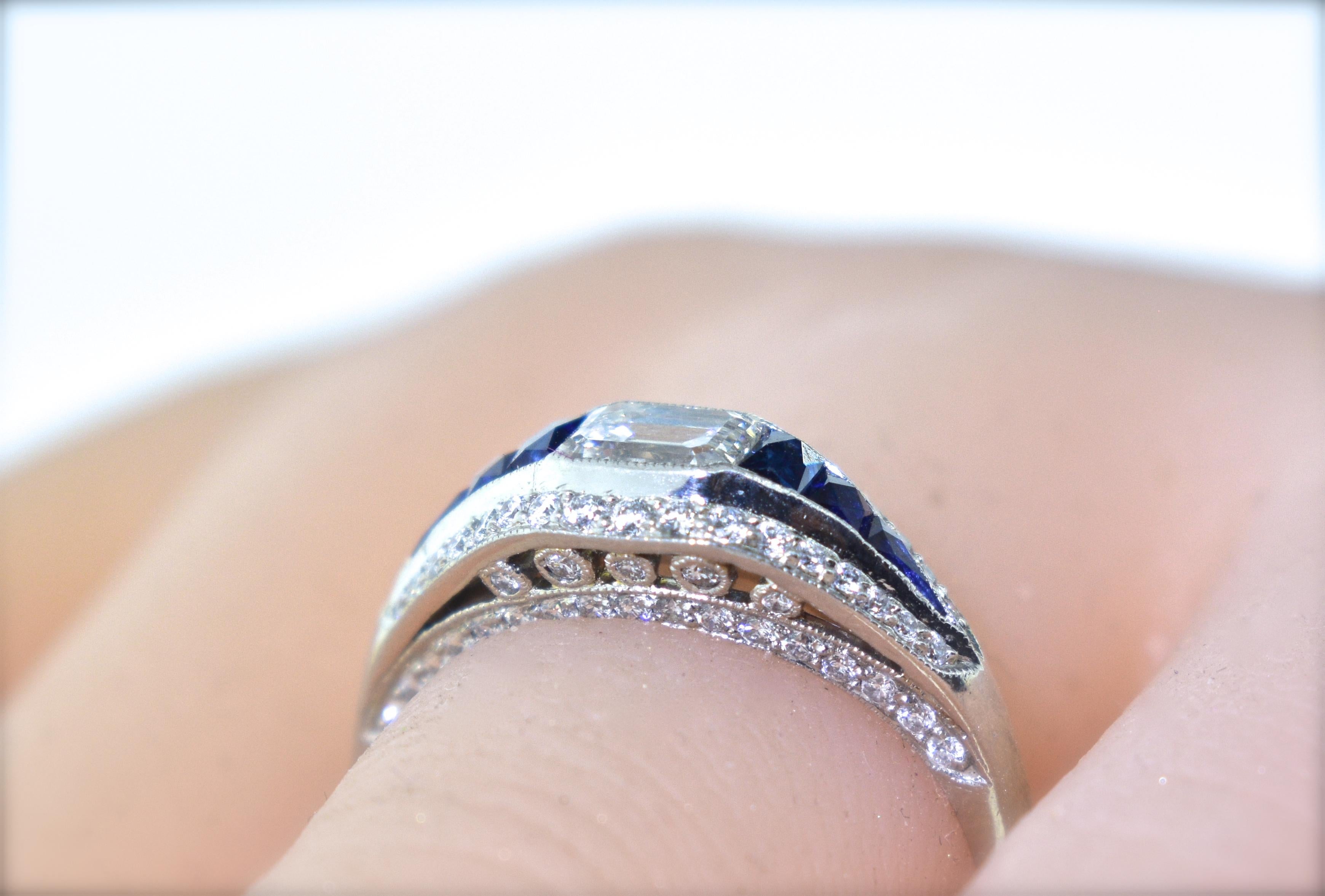 Platinum, Diamond and Natural Fancy Cut Fine Sapphire Ring 2
