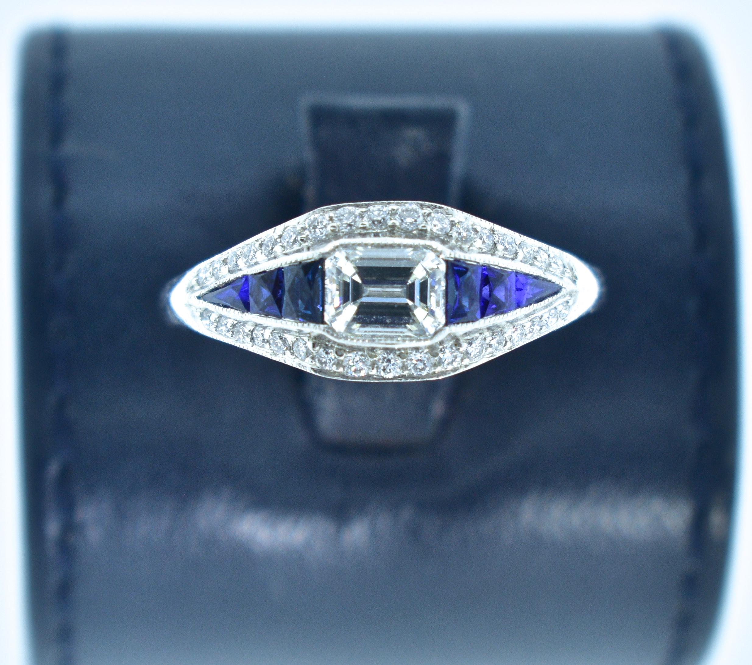 Platinum, Diamond and Natural Fancy Cut Fine Sapphire Ring 3