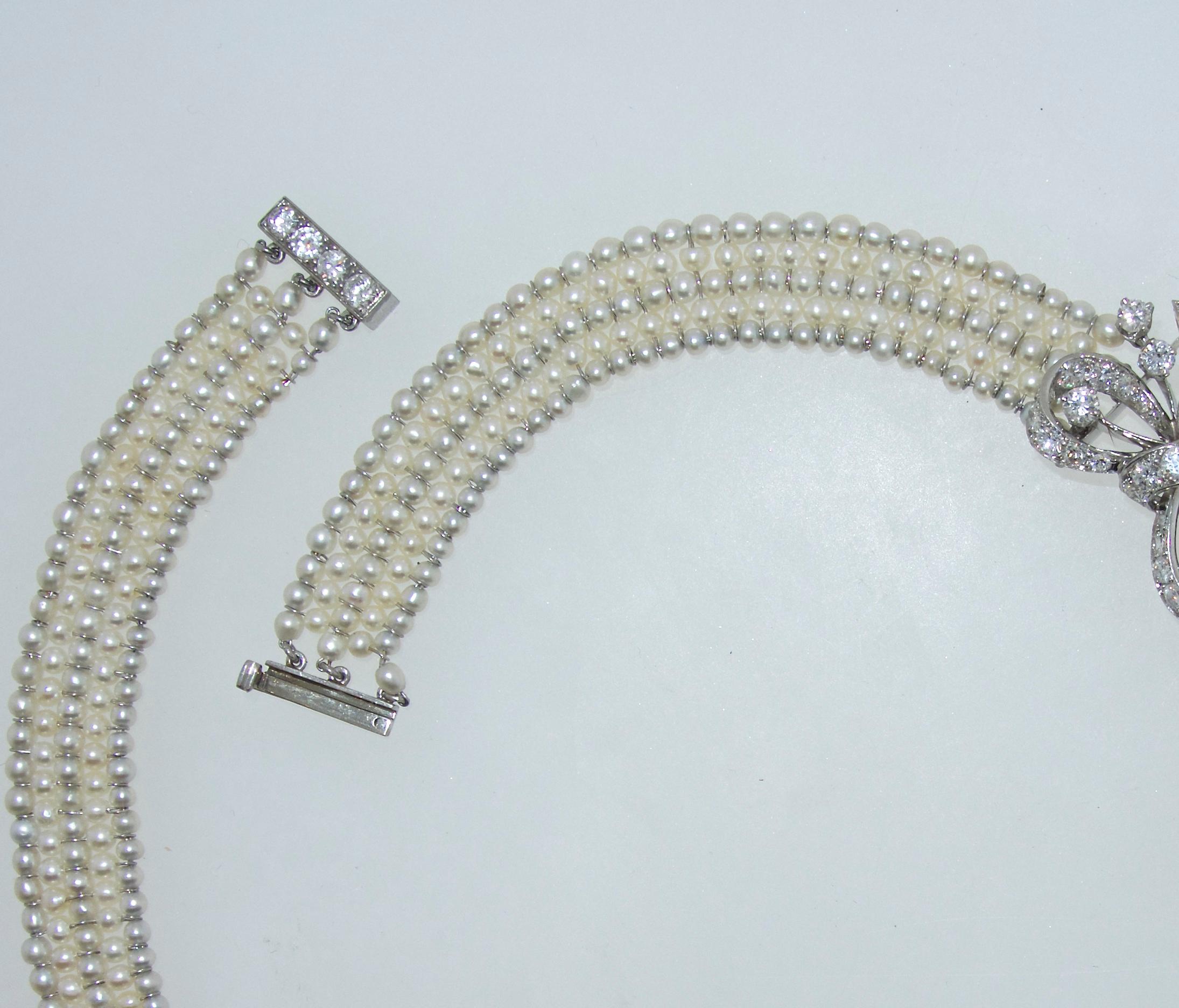 Art Deco Platinum, Diamond and Natural Oriental Pearl Necklace