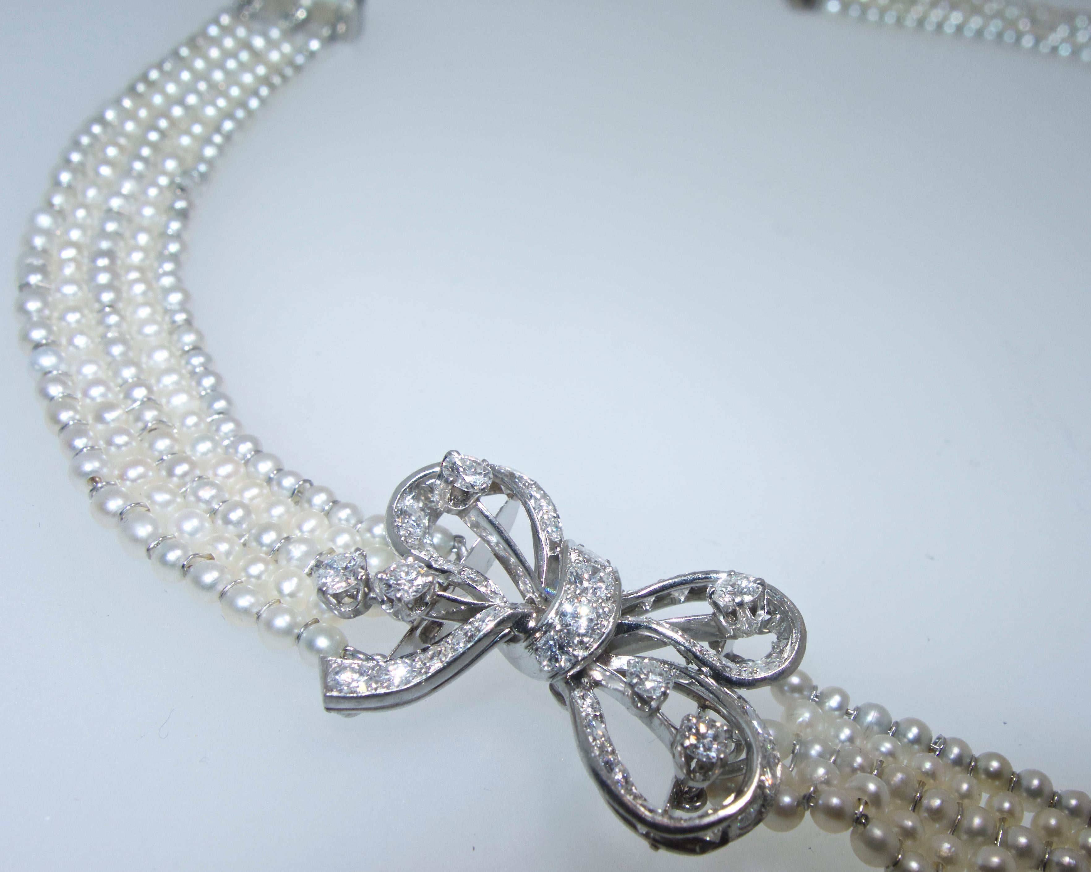 Women's or Men's Platinum, Diamond and Natural Oriental Pearl Necklace