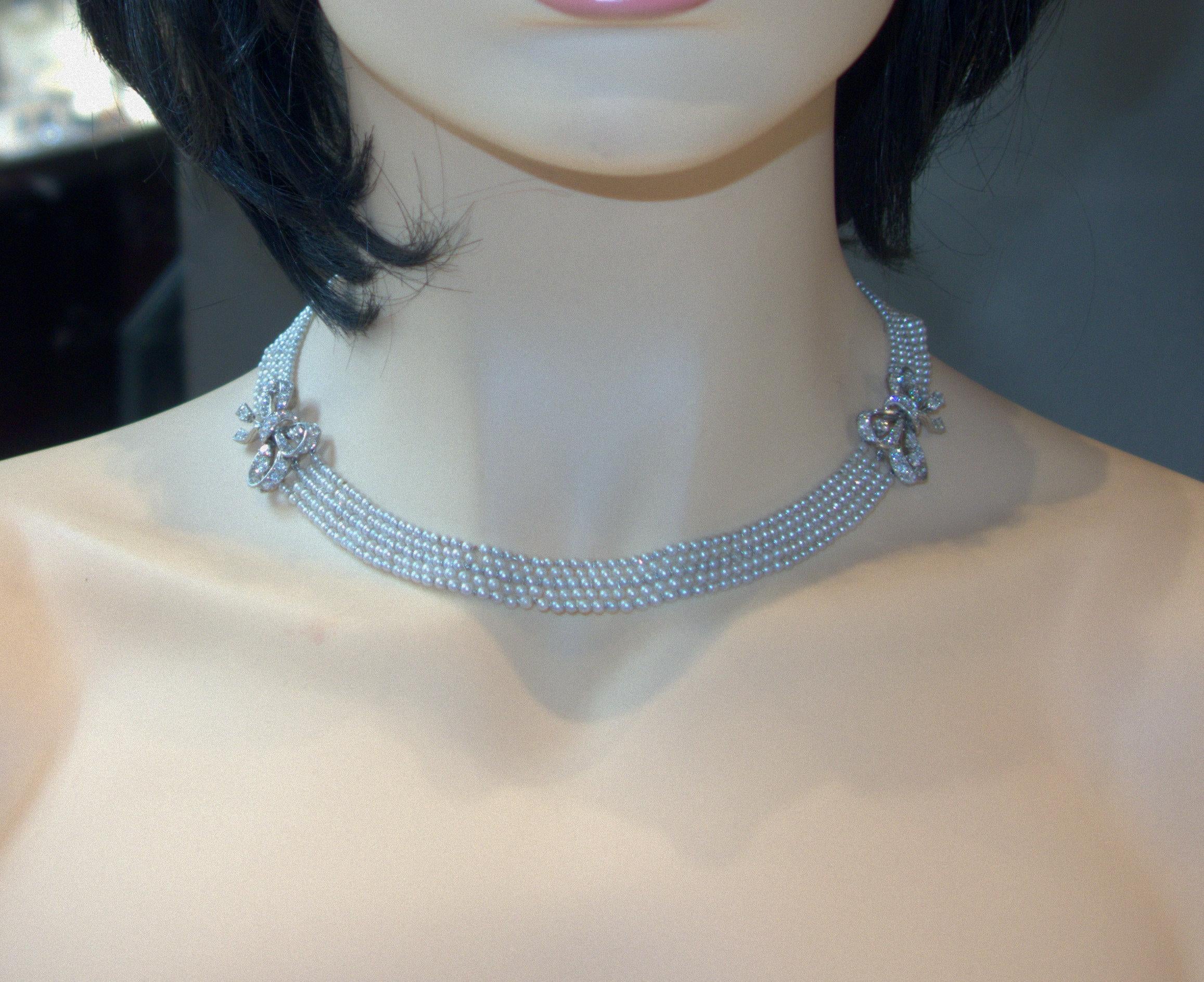Platinum, Diamond and Natural Oriental Pearl Necklace 3