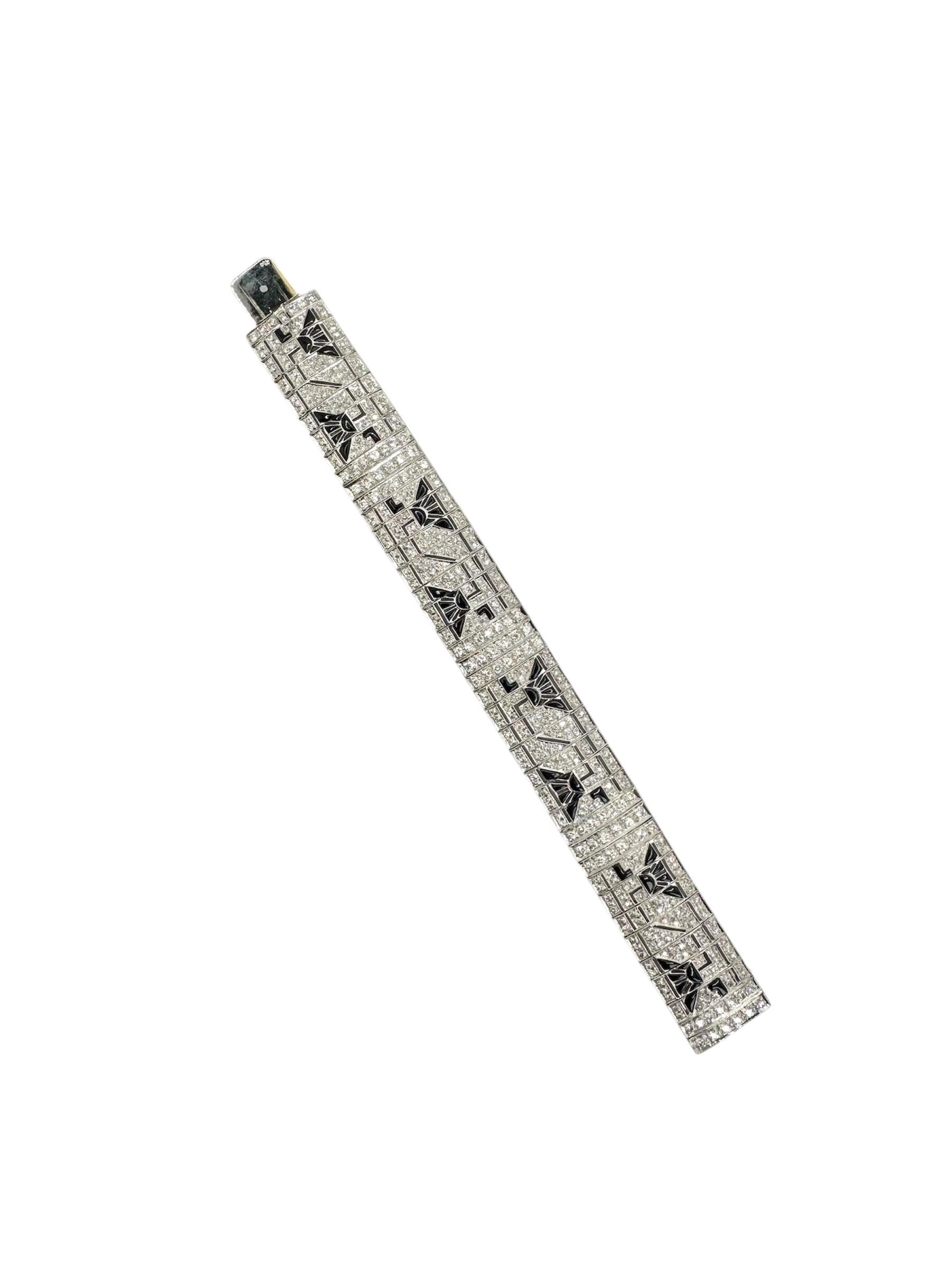 Bracciale in platino con diamanti e onice con 64 onici e 467 diamanti taglio brillante