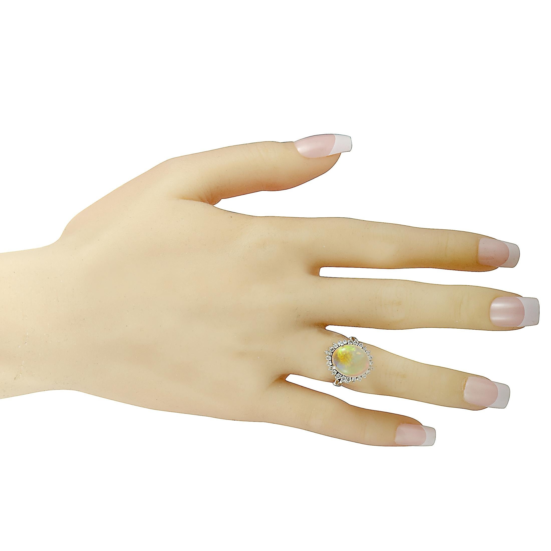 Women's Platinum Diamond and Opal Oval Ring