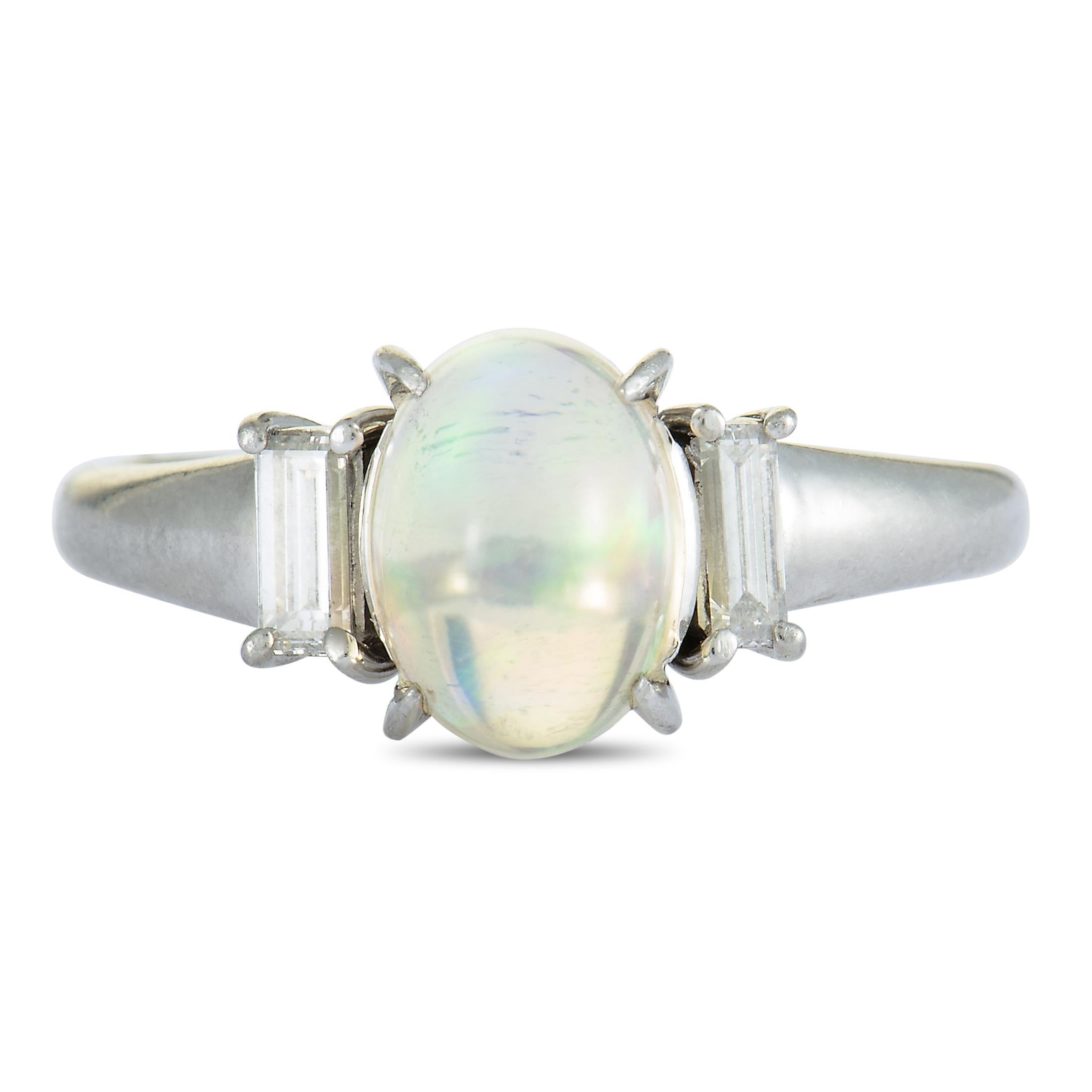 Platinum Diamond and Opal Oval Ring 1