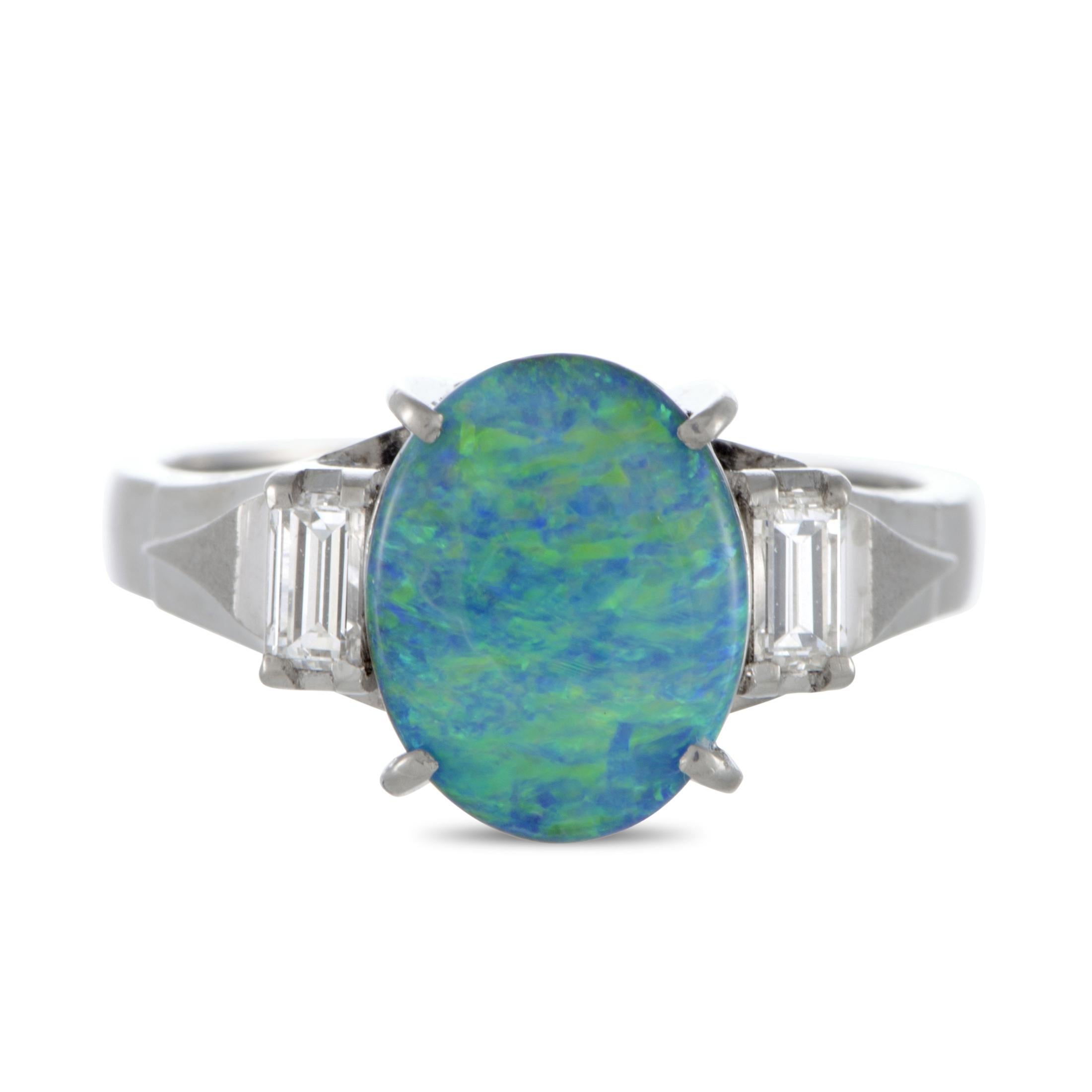Platinum Diamond and Opal Oval Ring 2