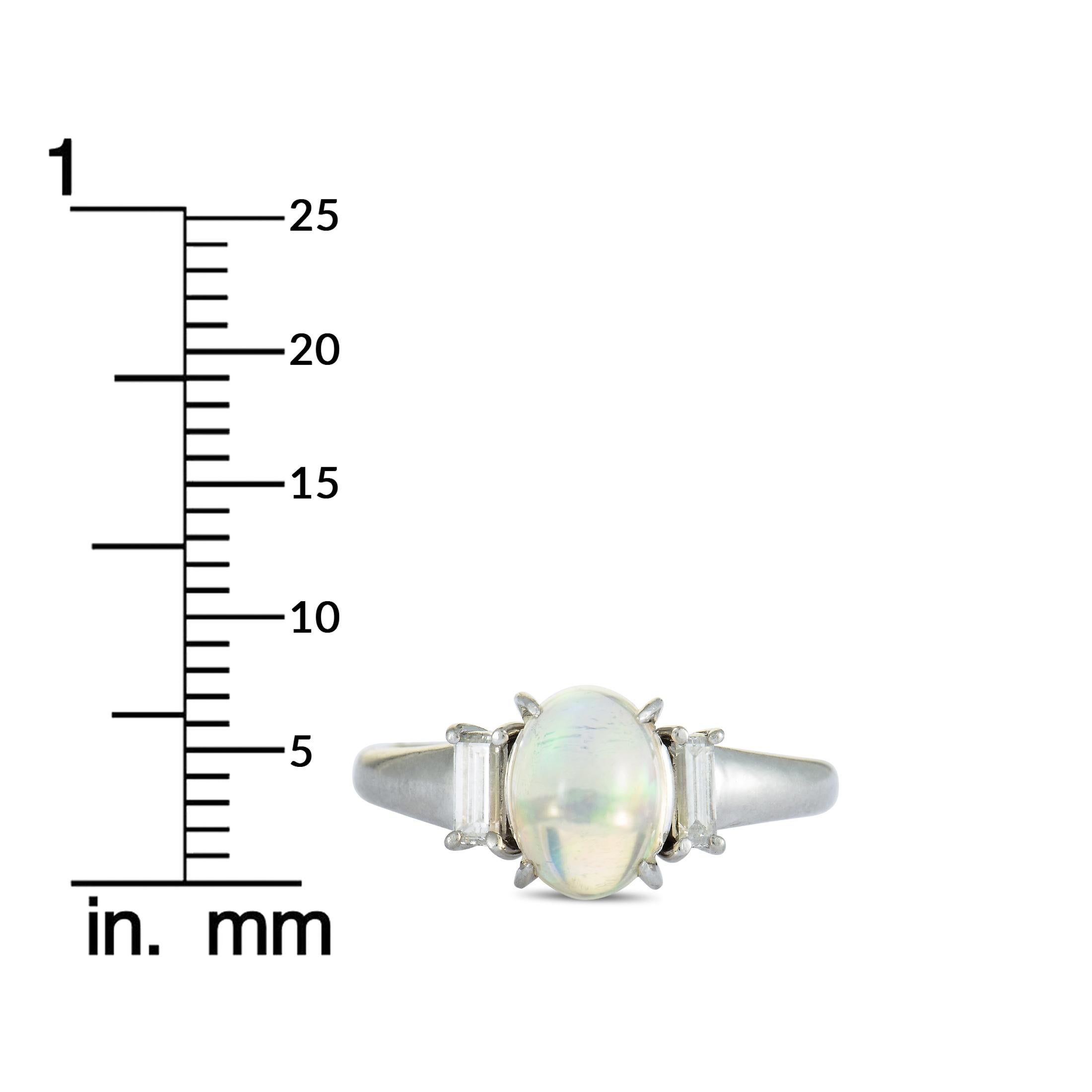 Platinum Diamond and Opal Oval Ring 2