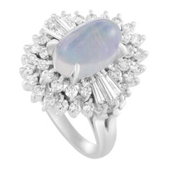 Platinum Diamond and Opal Oval Ring