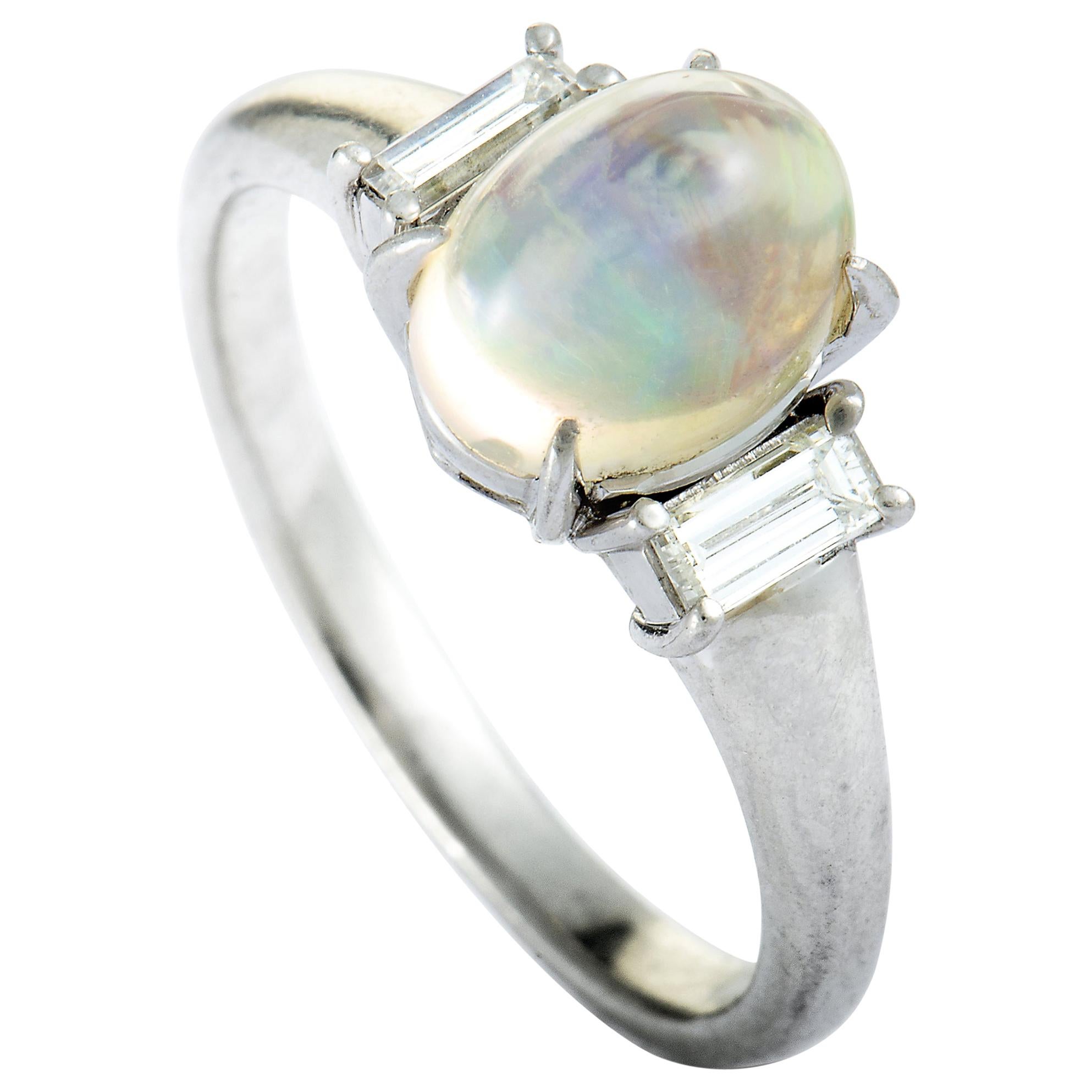 Platinum Diamond and Opal Oval Ring