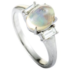 Platinum Diamond and Opal Oval Ring