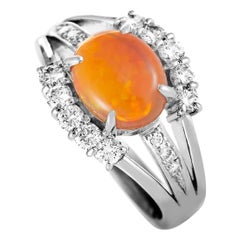 Platinum Diamond and Opal Oval Ring