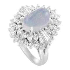 Platinum Diamond and Opal Oval Ring