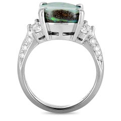 Platinum Diamond and Opal Square Cushion Ring