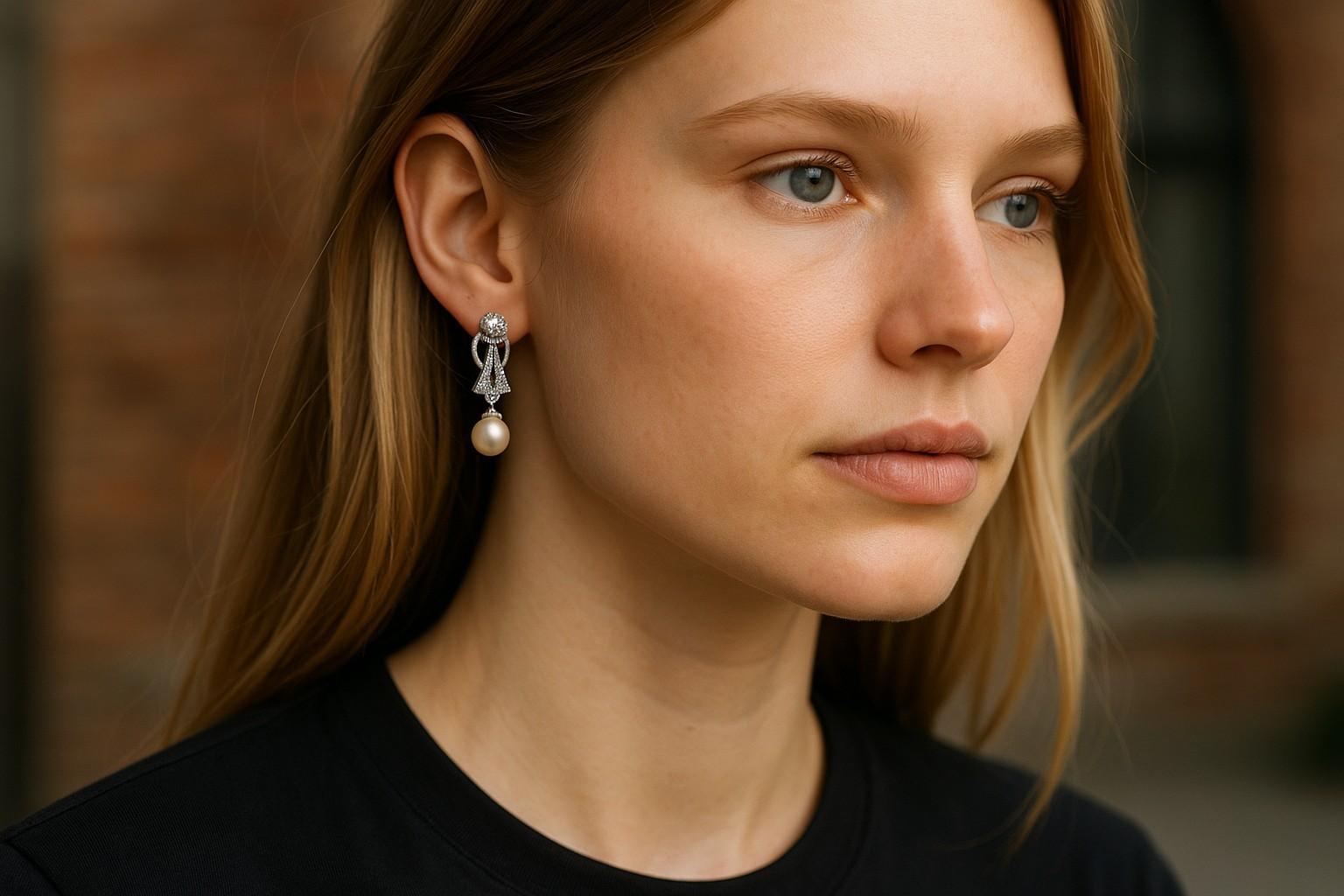 Platin Diamant und Birne Hebel zurück Tropfen Ohrringe 1 Zoll lang Damen im Angebot