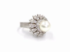 Platinum Diamond and Pearl Cocktail Ring
