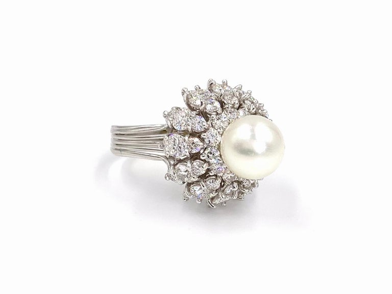 Platinum Diamond and Pearl Cocktail Ring For Sale at 1stDibs