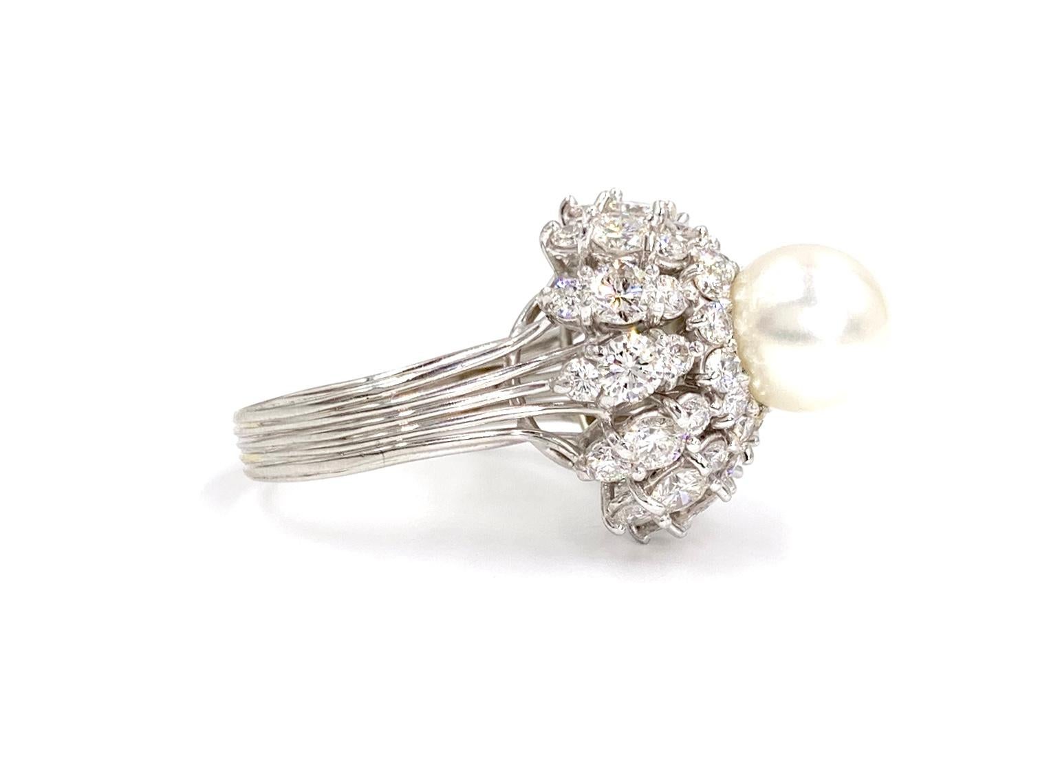 Edwardian Platinum Diamond and Pearl Cocktail Ring For Sale