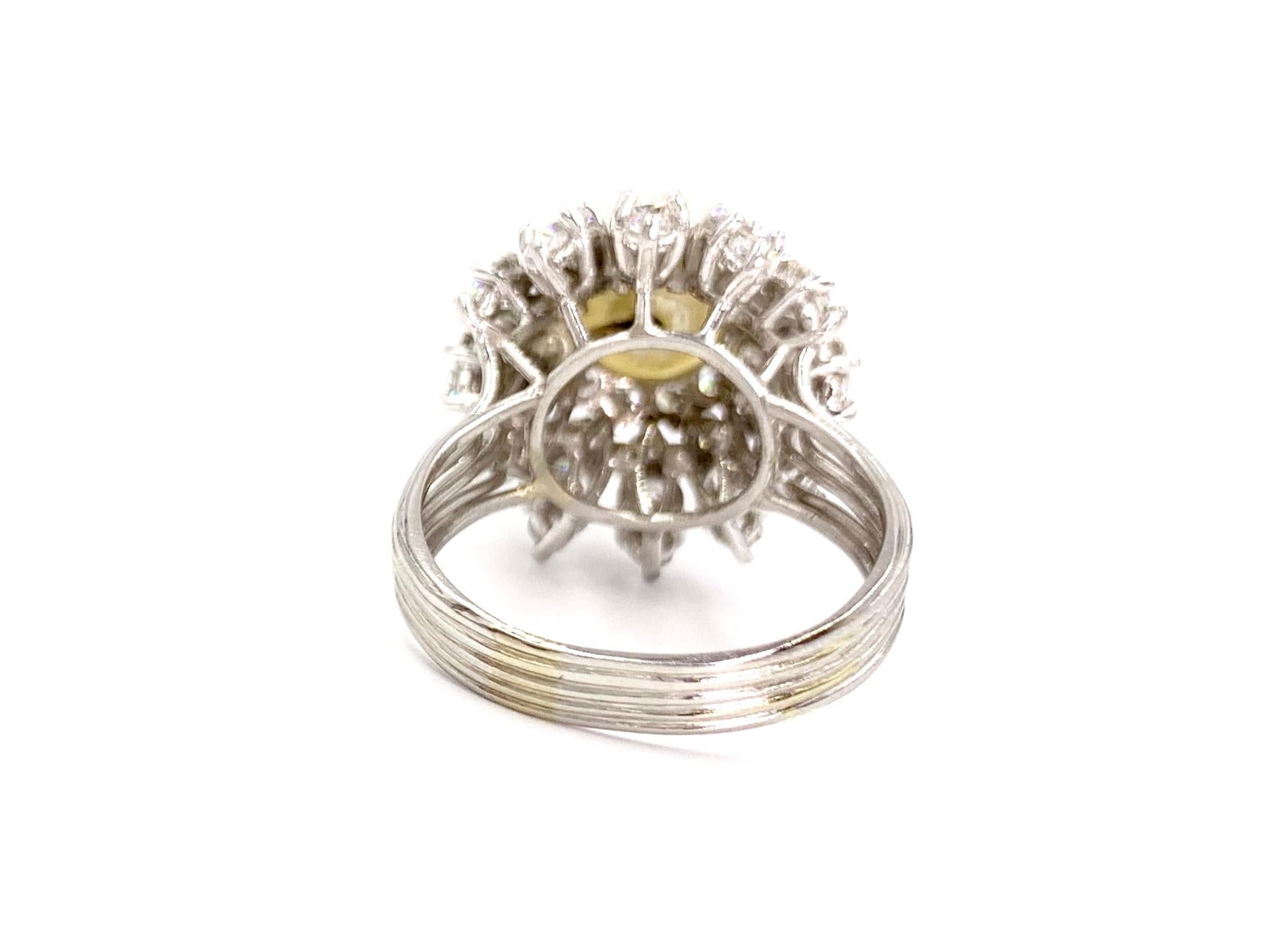 Round Cut Platinum Diamond and Pearl Cocktail Ring For Sale
