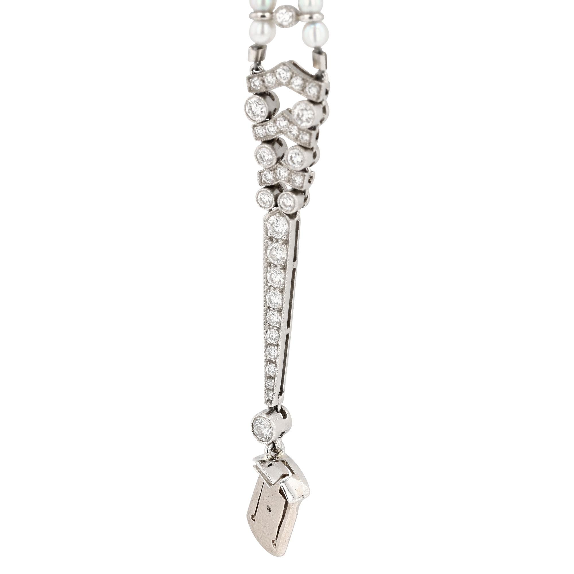 da uomo o donna Collana di platino, diamanti e perle in vendita