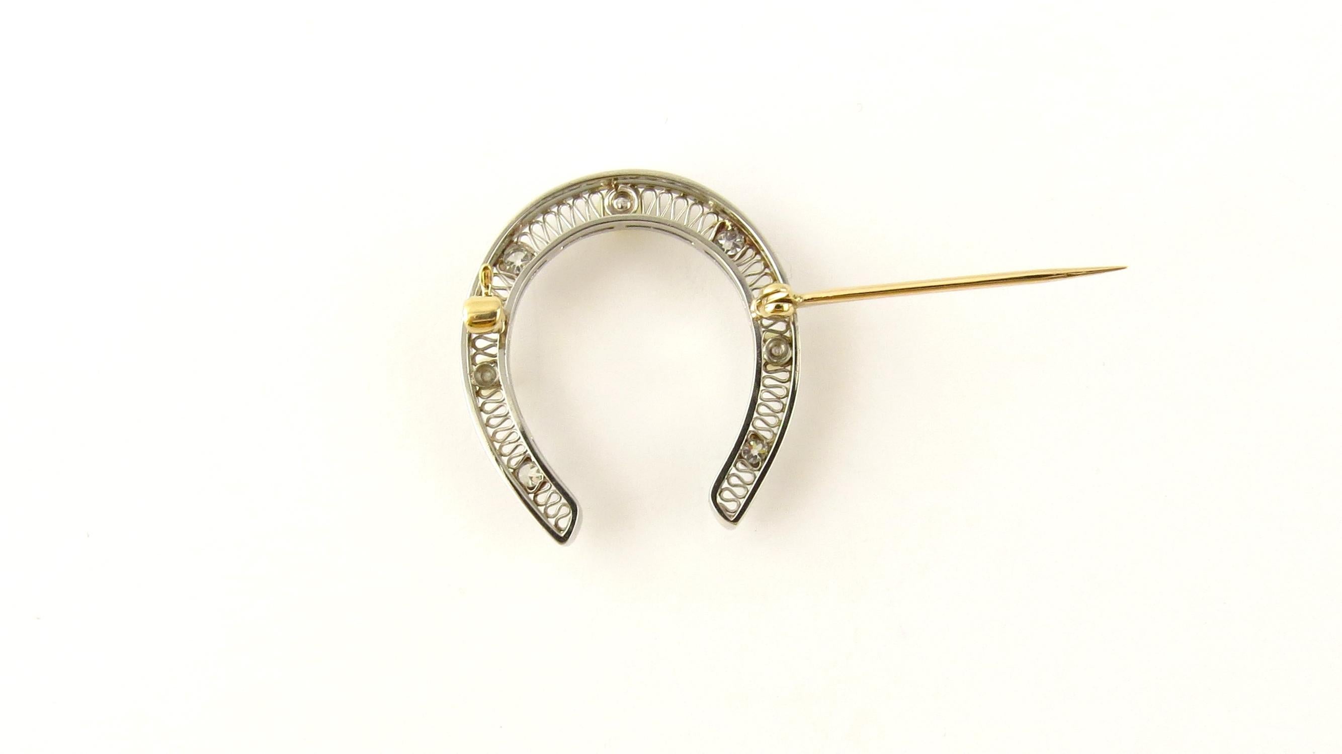 Round Cut Platinum Diamond and Pearl Horseshoe Brooch/Pendant