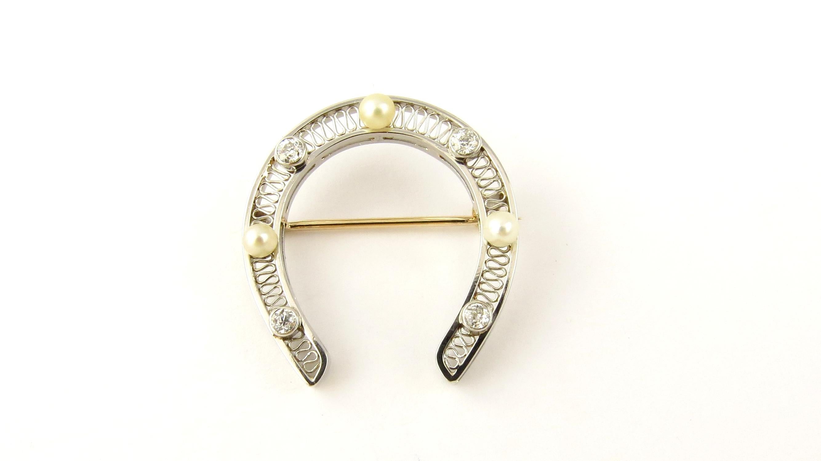 Women's Platinum Diamond and Pearl Horseshoe Brooch/Pendant