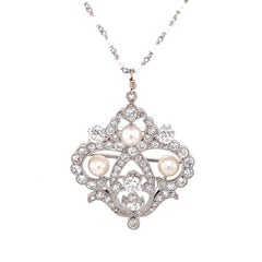 Platinum Diamond and Pearl Pendant, circa 1910