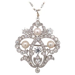 Platinum Diamond and Pearl Pendant, circa 1910