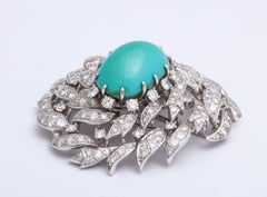 Platinum Diamond and Persian Turquoise Brooch