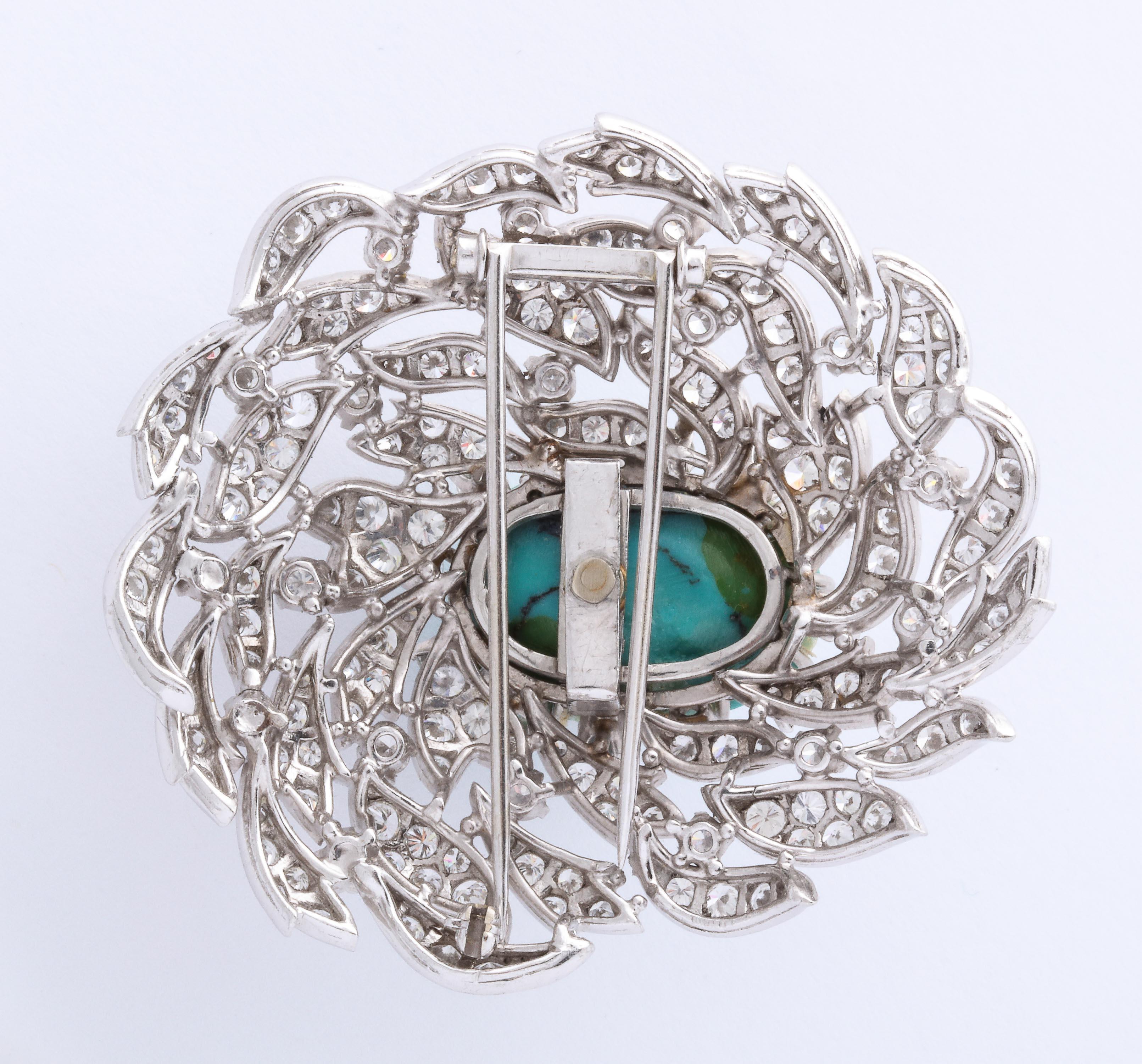 Aesthetic Movement Platinum Diamond and Persian Turquoise Brooch For Sale