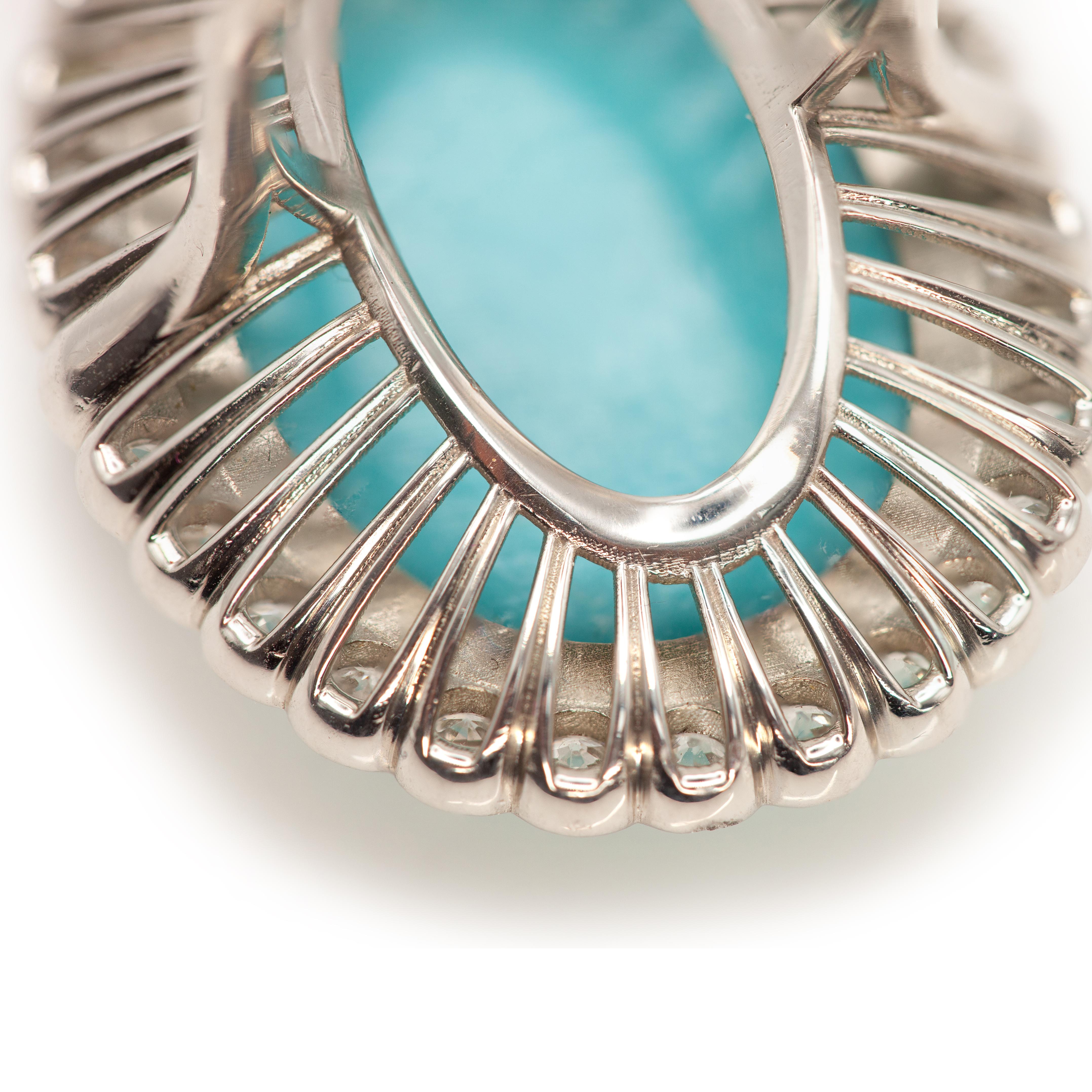 Anillo de cóctel de platino, diamantes y turquesa persa c. Años 80 en venta 5