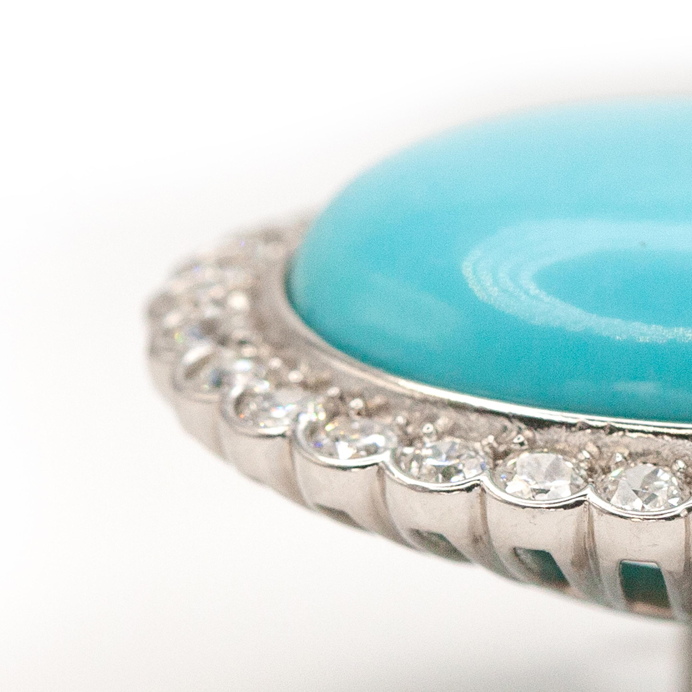 Anillo de cóctel de platino, diamantes y turquesa persa c. Años 80 Moderno en venta