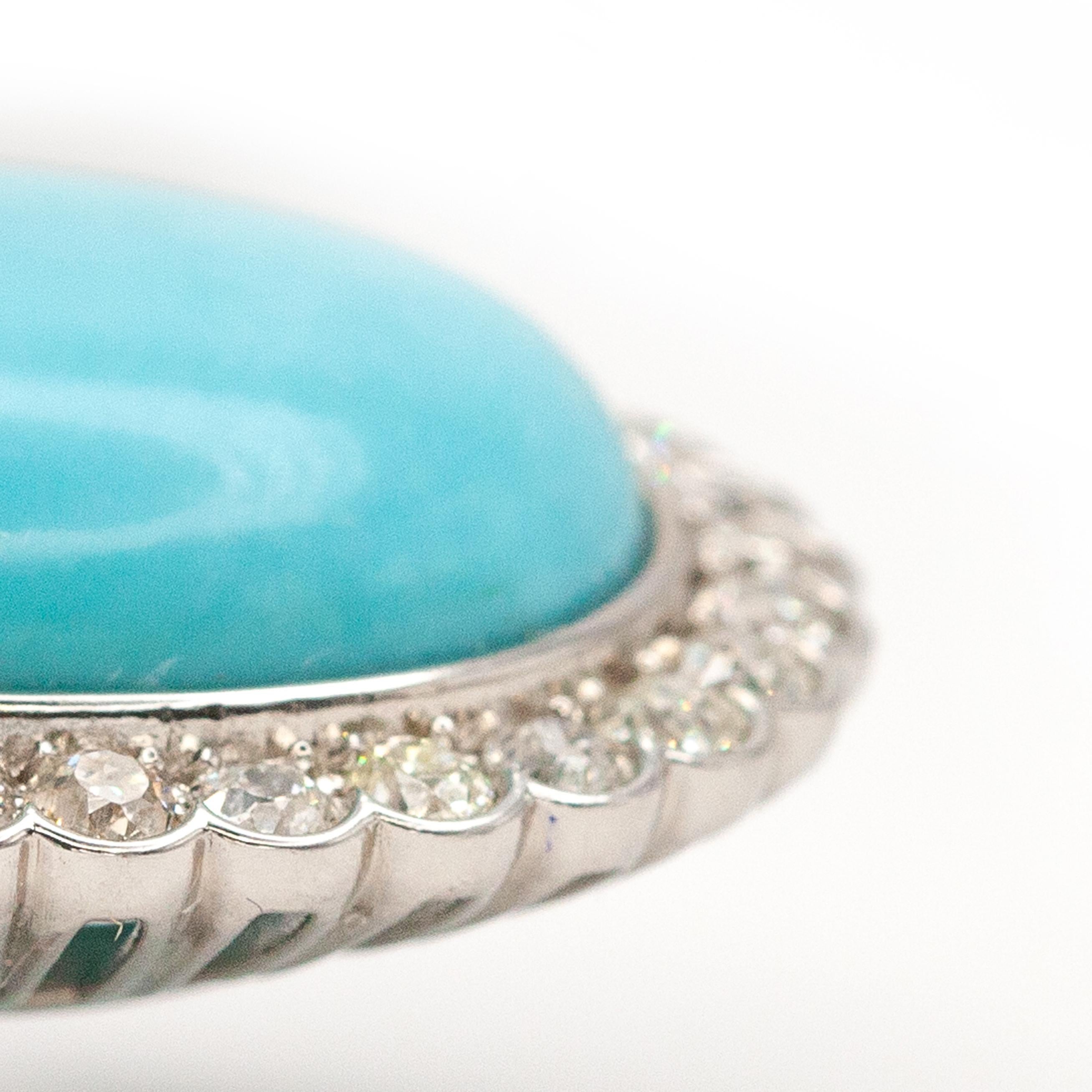 Anillo de cóctel de platino, diamantes y turquesa persa c. Años 80 Corte brillante en venta