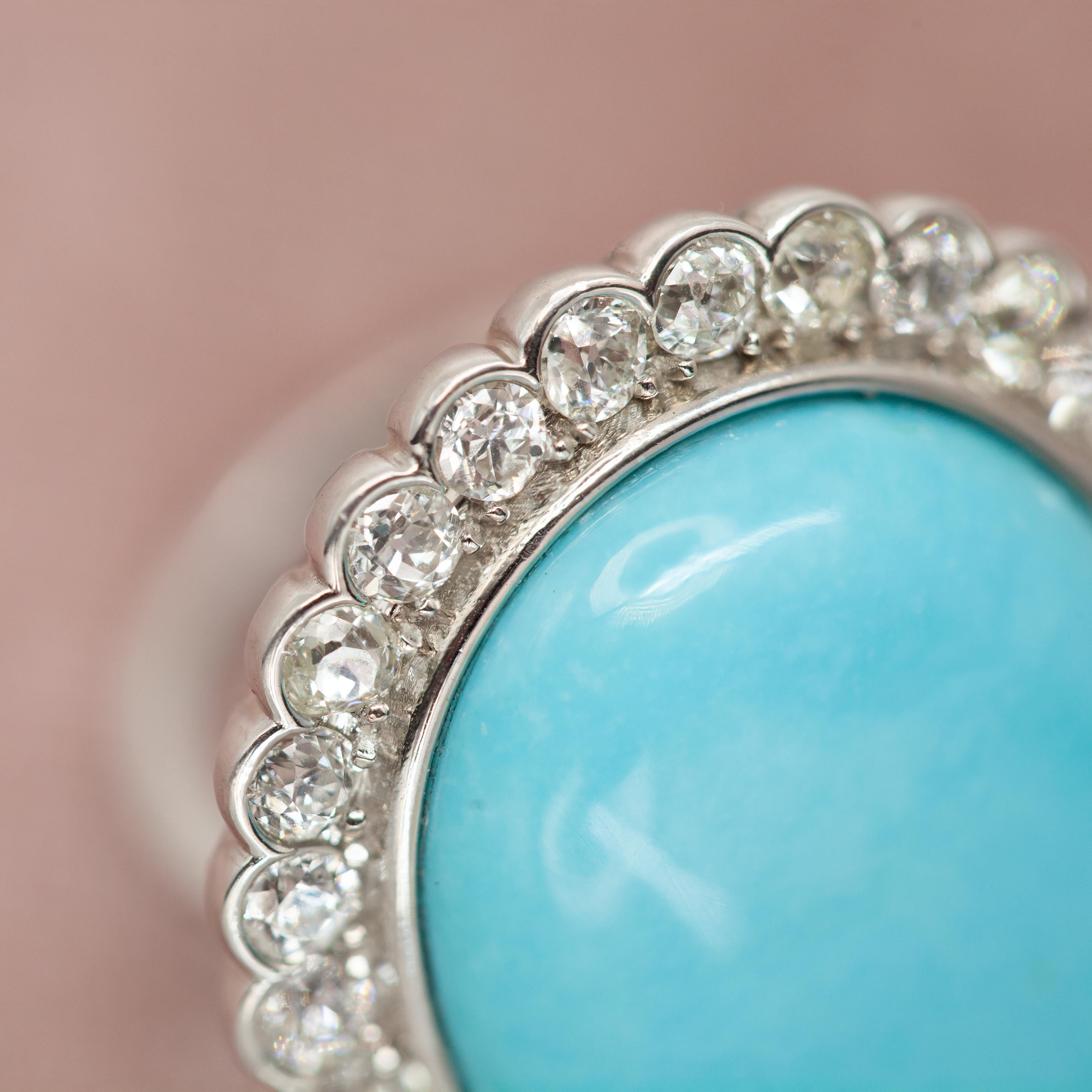 Anillo de cóctel de platino, diamantes y turquesa persa c. Años 80 en venta 1