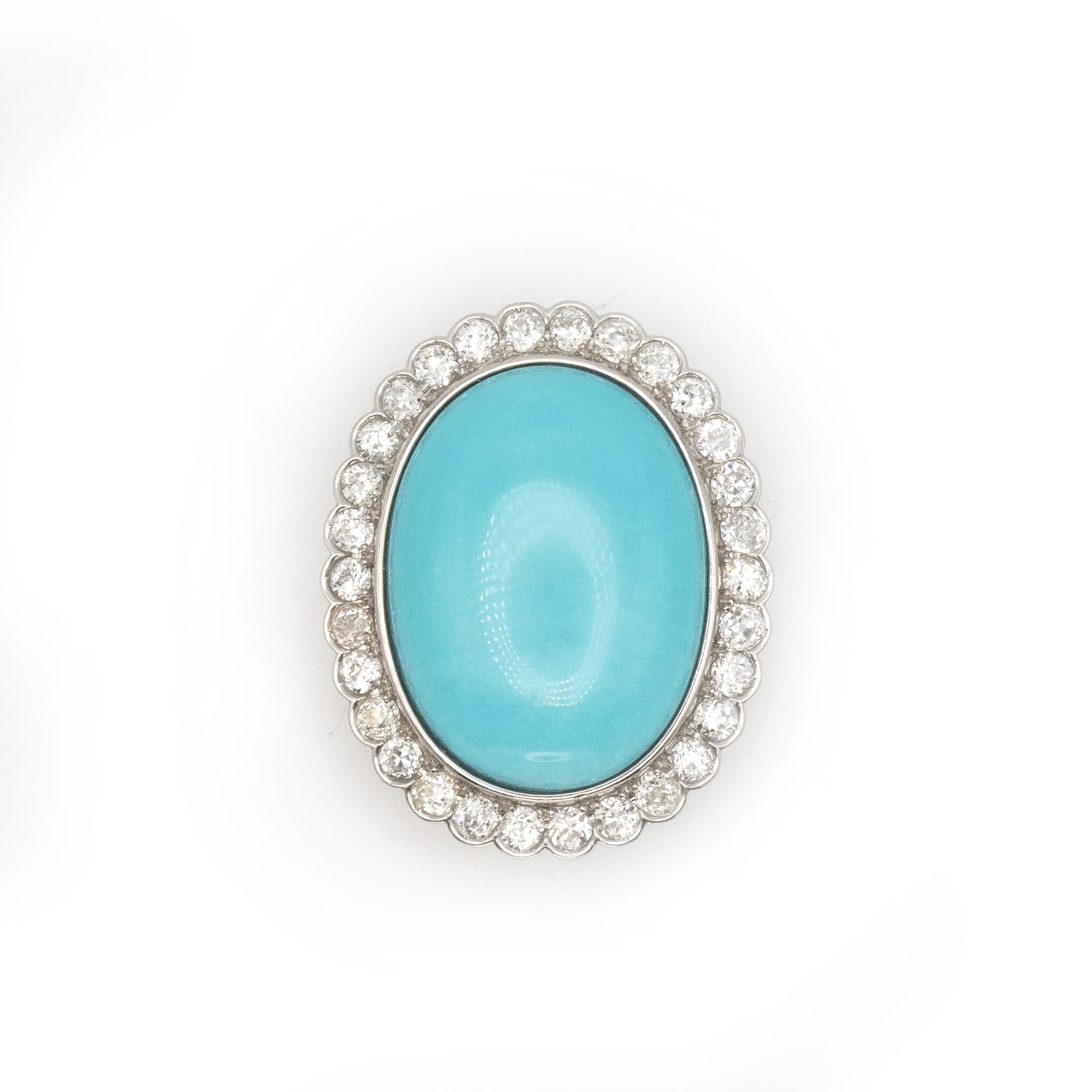 Anillo de cóctel de platino, diamantes y turquesa persa c. Años 80 en venta 2