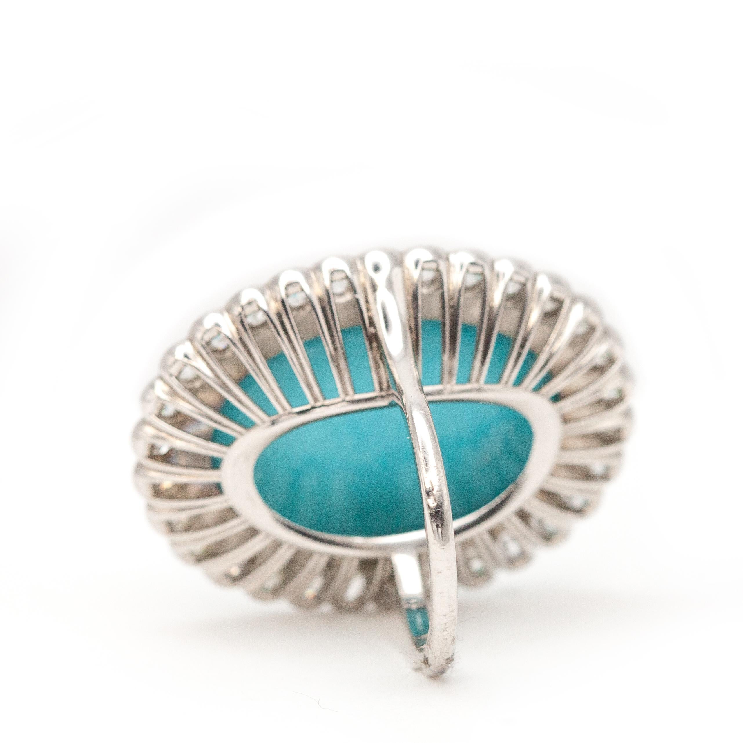 Anillo de cóctel de platino, diamantes y turquesa persa c. Años 80 en venta 3