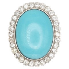 Platinum Diamond and Persian Turquoise Cocktail Ring c. 1980s