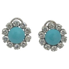 Boucles d'oreilles en platine, diamant et turquoise persane