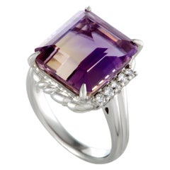 Platinum Diamond and Rectangle Ametrine Ring