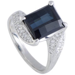 Platinum Diamond and Rectangle London Topaz Ring