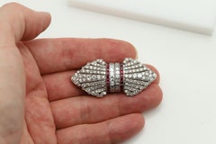 Platinum Diamond and Ruby Brooch (Double clip Brooch) Vintage Old Cut Diamonds