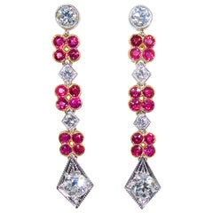Antique Platinum, Diamond and Ruby Earrings, Early 20th Century
