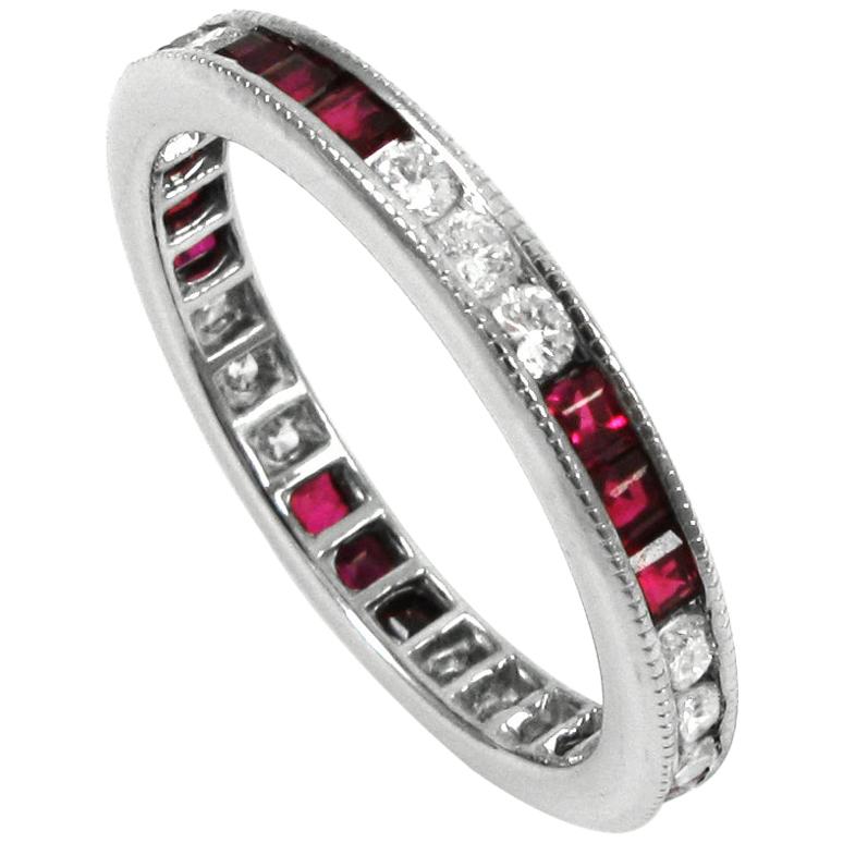 Platinum Diamond and Ruby Eternity Band For Sale