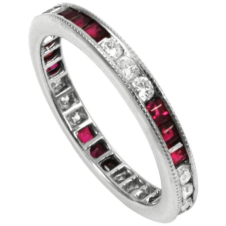 Platinum Diamond and Ruby Eternity Band For Sale at 1stDibs