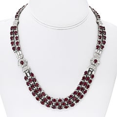 Platinum Diamond And Ruby Graduating Necklace