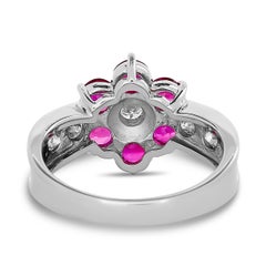 Anello a fiore con diamante e rubino in platino